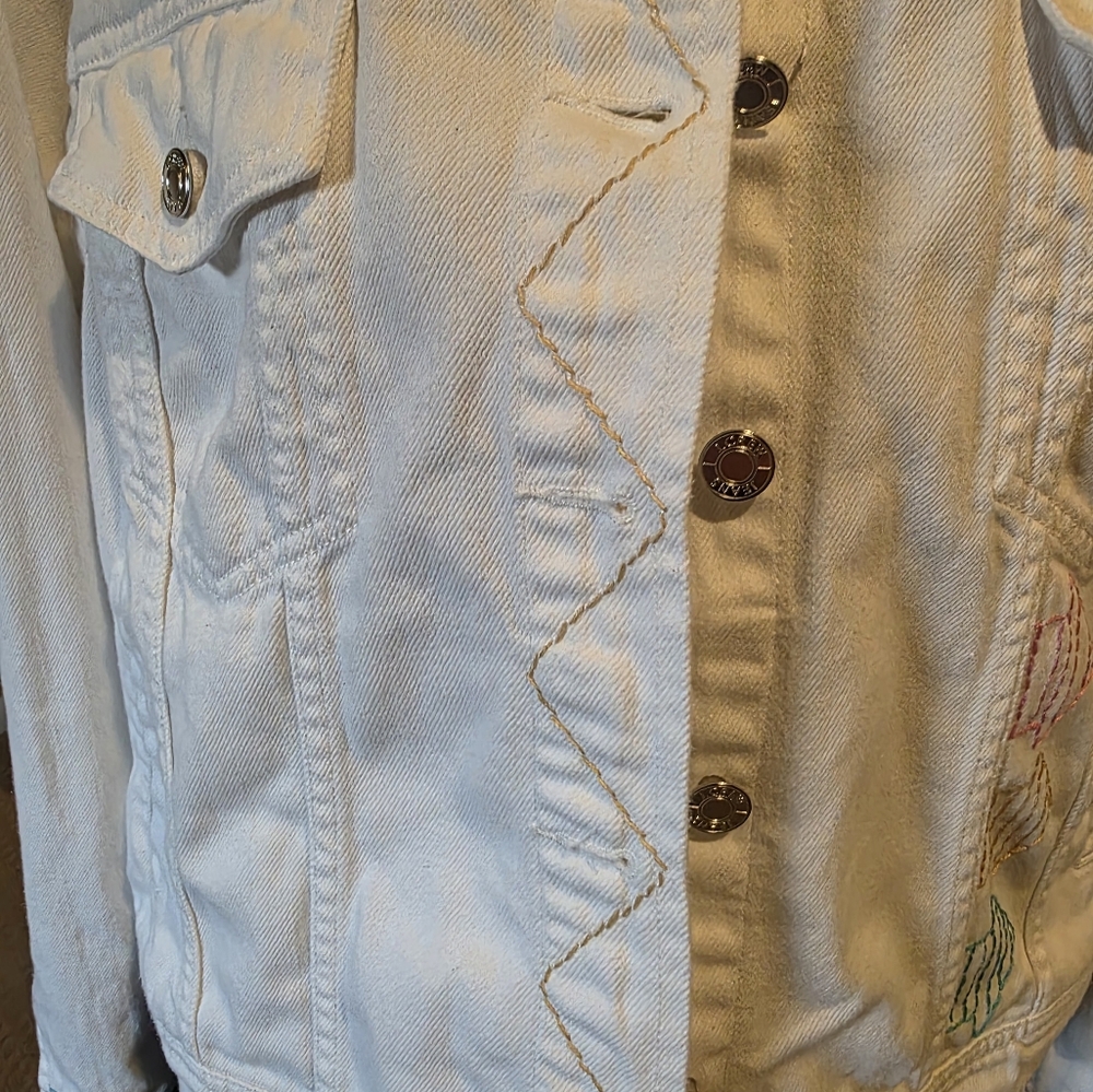 HAND CRAFTED Jacket UPCYCLED White Denim Embroidered BLINK 182 Tee Size XXL - Picture 10 of 11